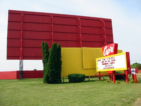 Capri Drive-In Theatre - SCREEN AND MARQUEE - PHOTO FROM WATER WINTER WONDERLAND